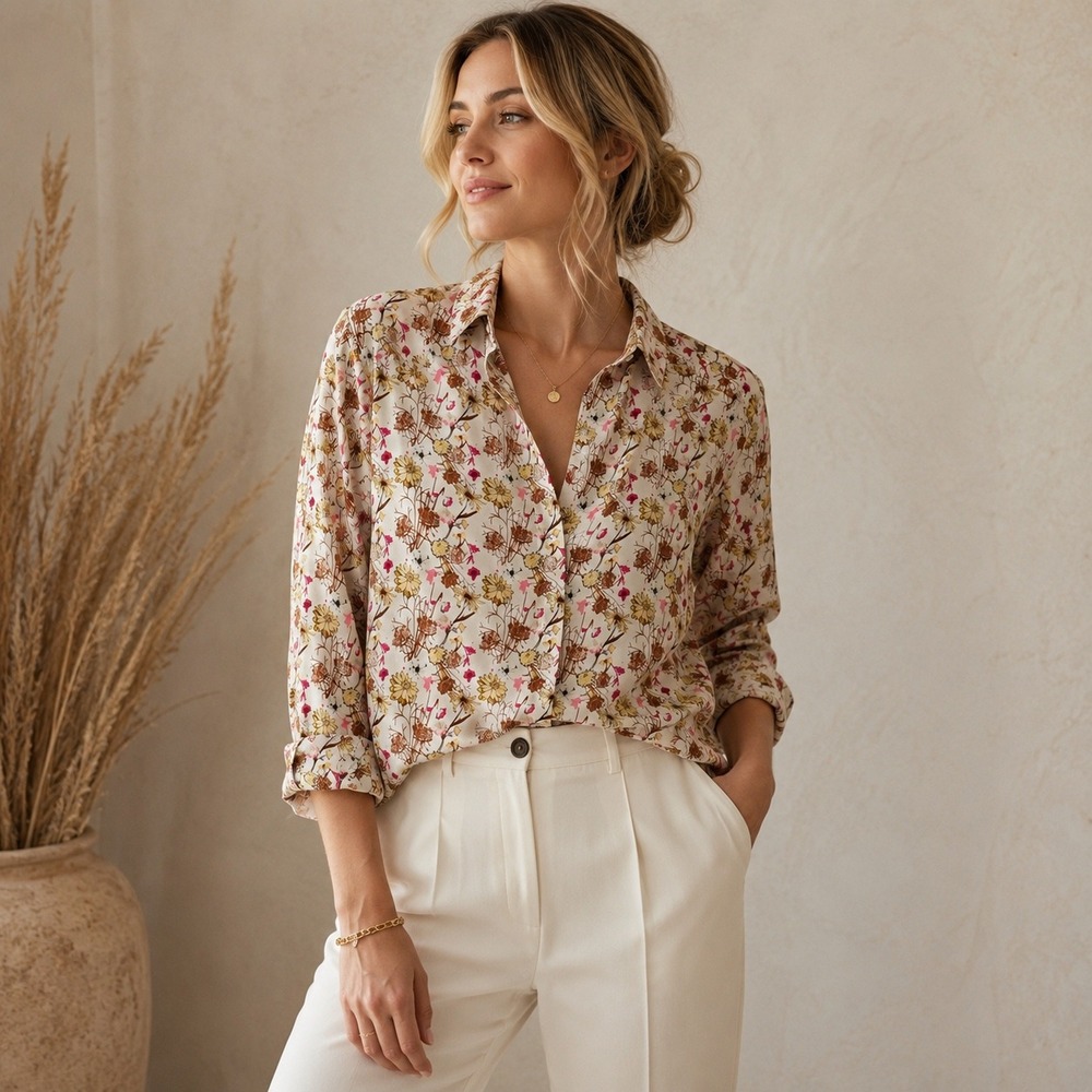 Ballantyne Floral Silk Cotton Button Up Shirt Womens Sz M 38 Cottagecore Italy